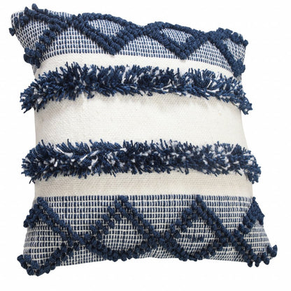 20" Navy Blue And White Fabric Coastal Throw Pillow