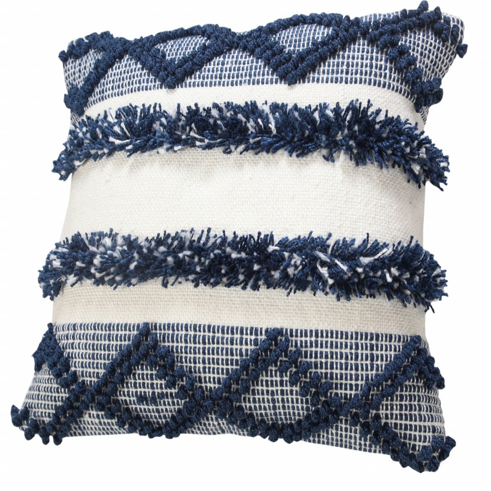 20" Navy Blue And White Fabric Coastal Throw Pillow