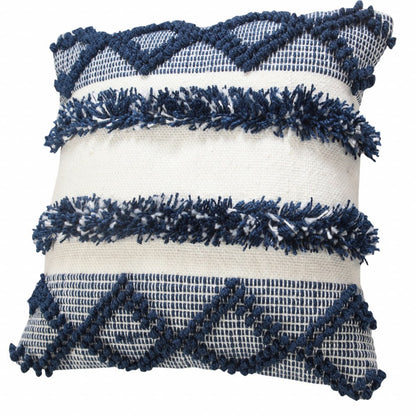 20" Navy Blue And White Fabric Coastal Throw Pillow