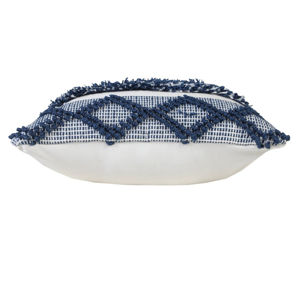 20" Navy Blue And White Fabric Coastal Throw Pillow
