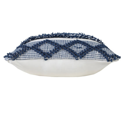 20" Navy Blue And White Fabric Coastal Throw Pillow