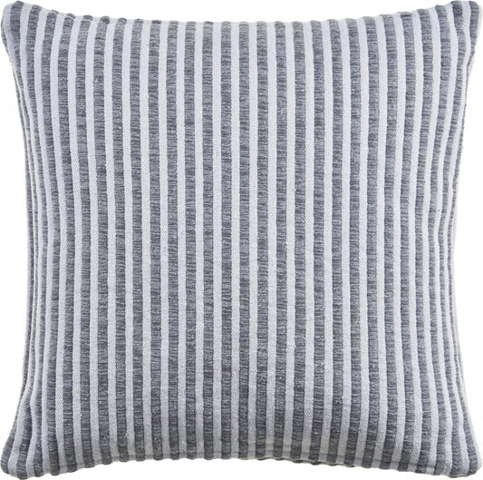 22" X 22" Gray And Cream 100% Cotton Striped Zippered Pillow