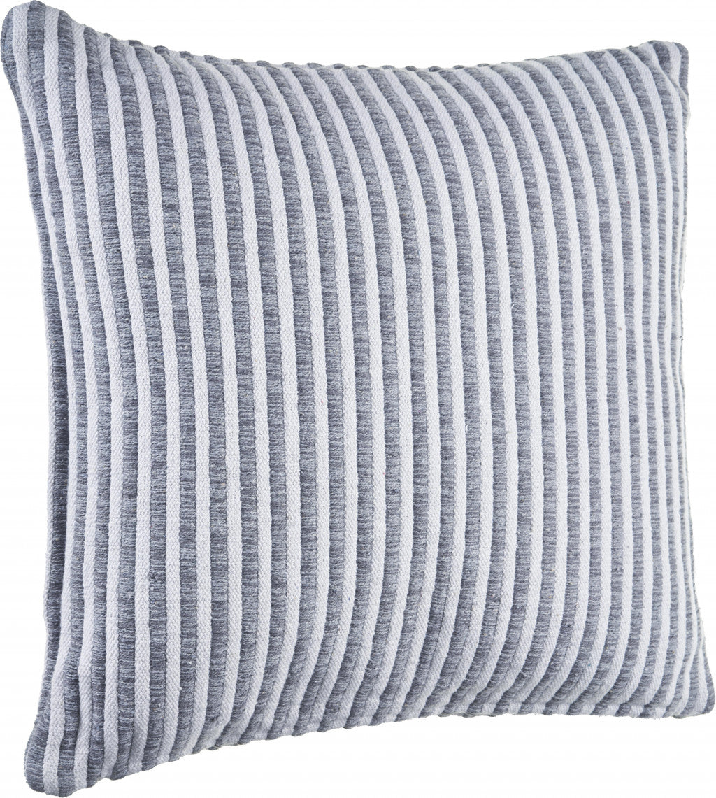 22" X 22" Gray And Cream 100% Cotton Striped Zippered Pillow