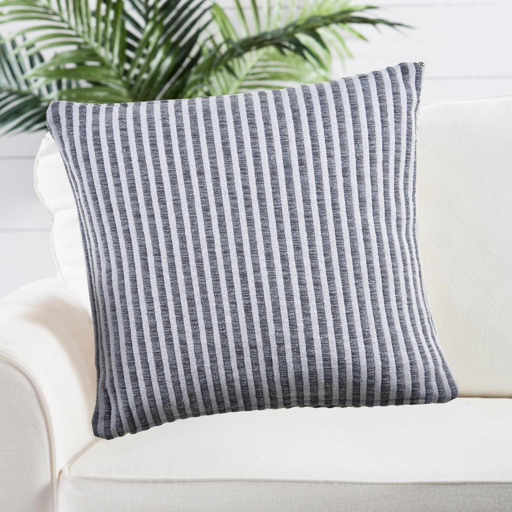 22" X 22" Gray And Cream 100% Cotton Striped Zippered Pillow