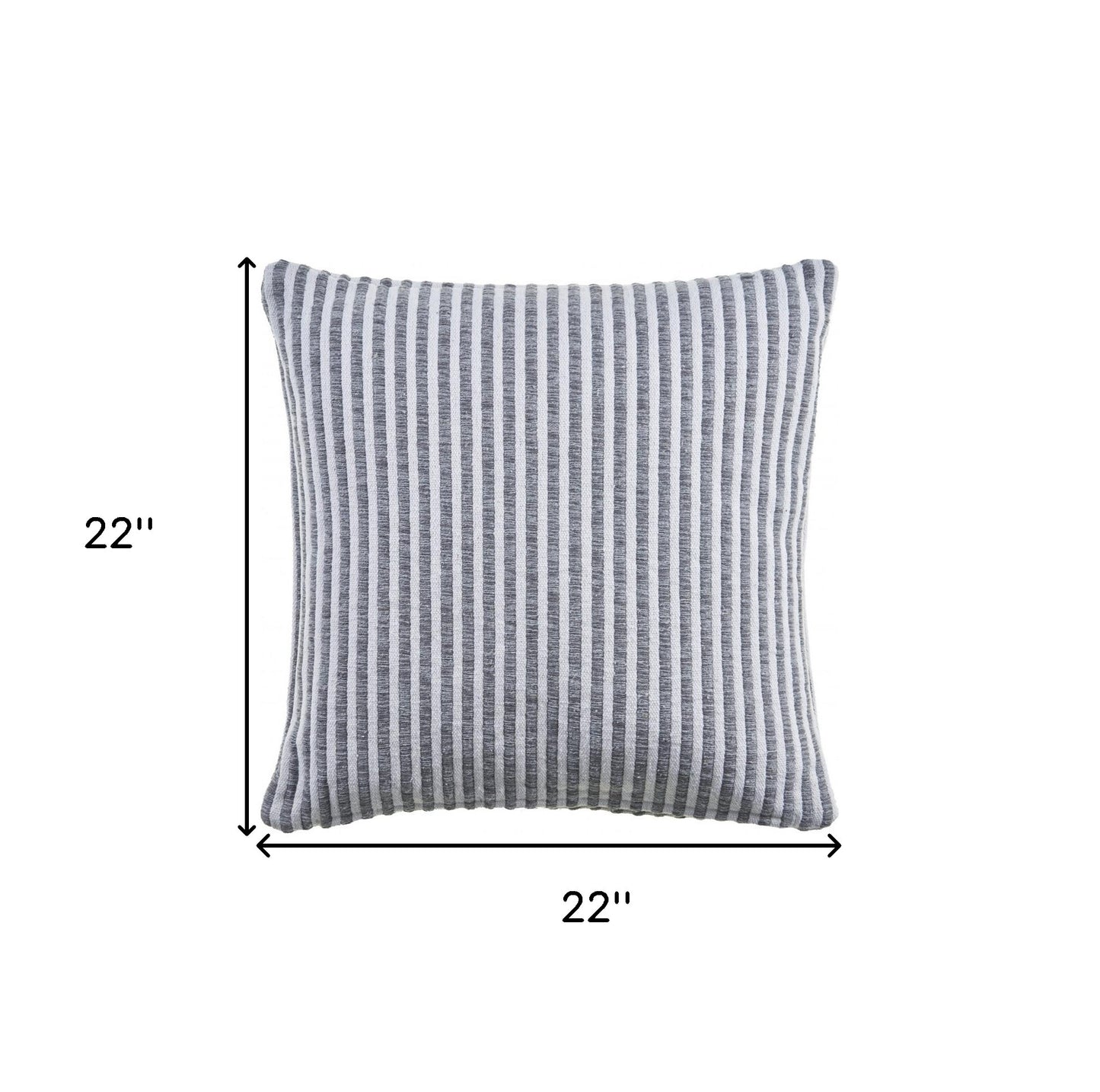 22" X 22" Gray And Cream 100% Cotton Striped Zippered Pillow