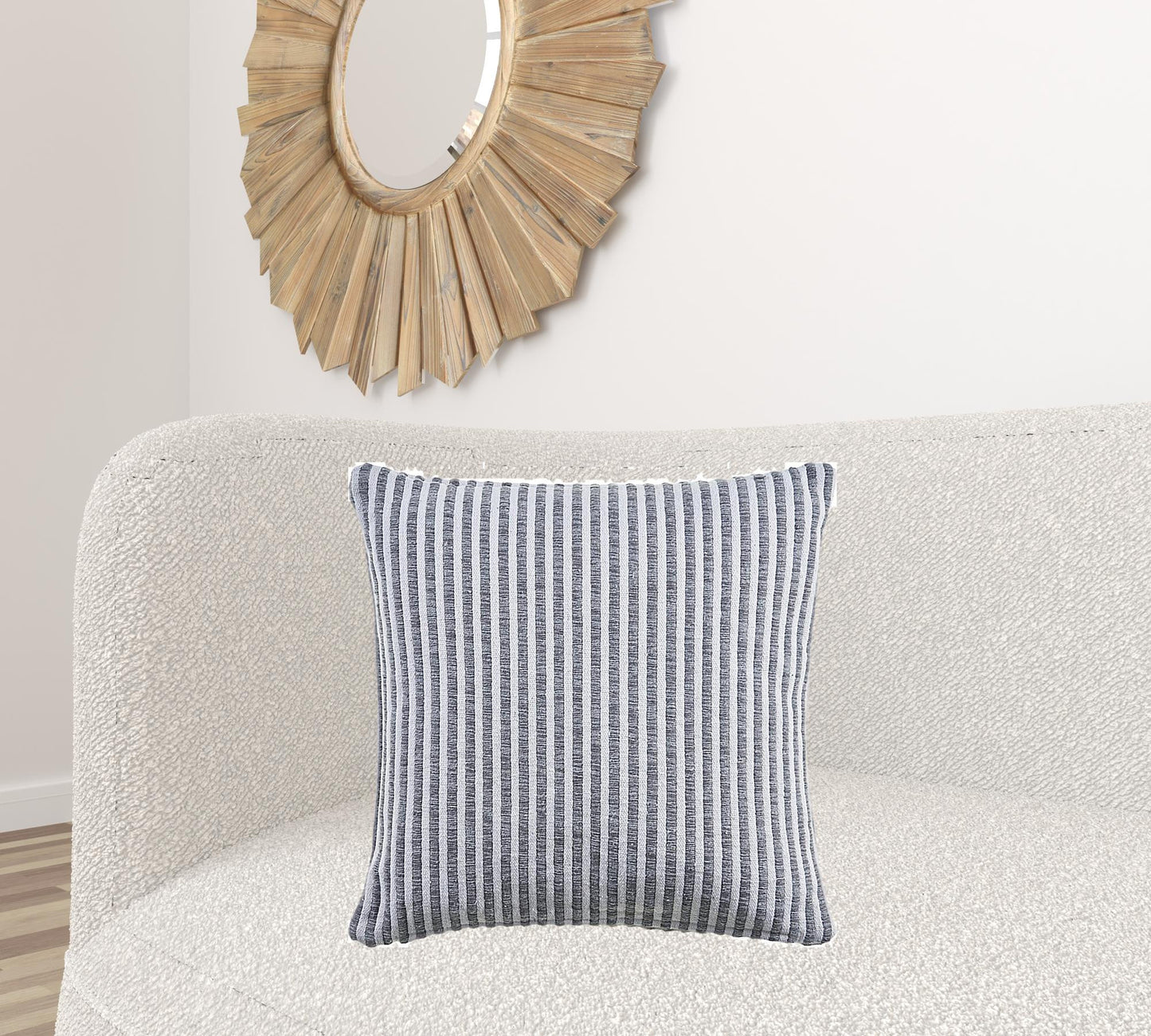 22" X 22" Gray And Cream 100% Cotton Striped Zippered Pillow