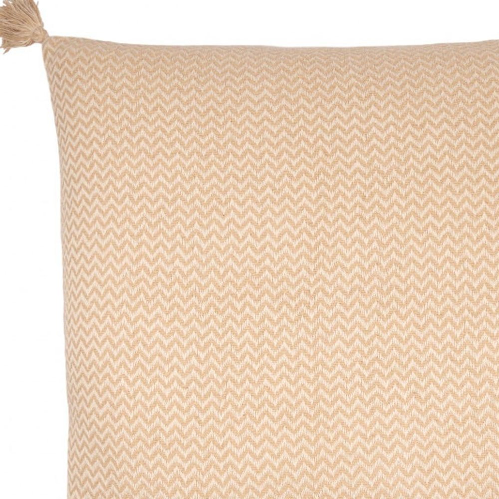 30" X 30" Beige And Cream 100% Cotton Chevron Zippered Pillow