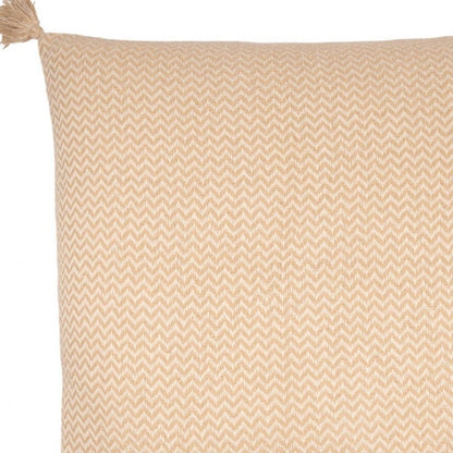 30" X 30" Beige And Cream 100% Cotton Chevron Zippered Pillow