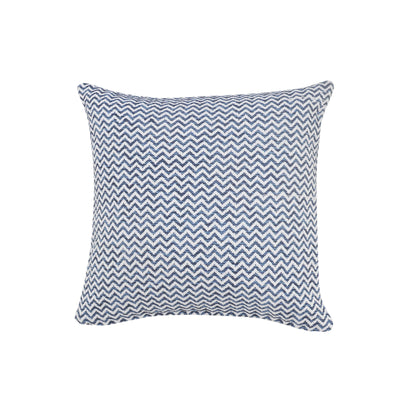 22" X 22" Navy Blue And White 100% Cotton Chevron Zippered Pillow