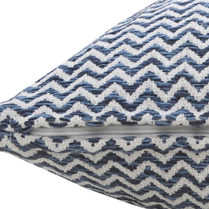 22" X 22" Navy Blue And White 100% Cotton Chevron Zippered Pillow