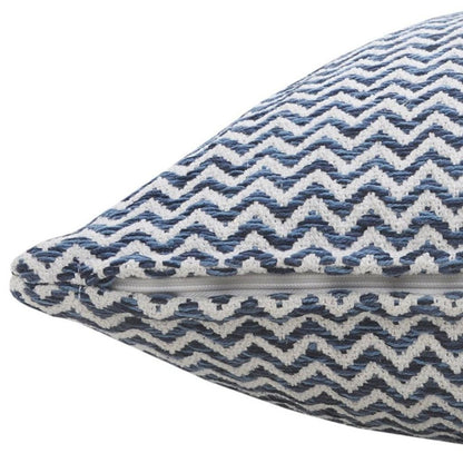 22" X 22" Navy Blue And White 100% Cotton Chevron Zippered Pillow