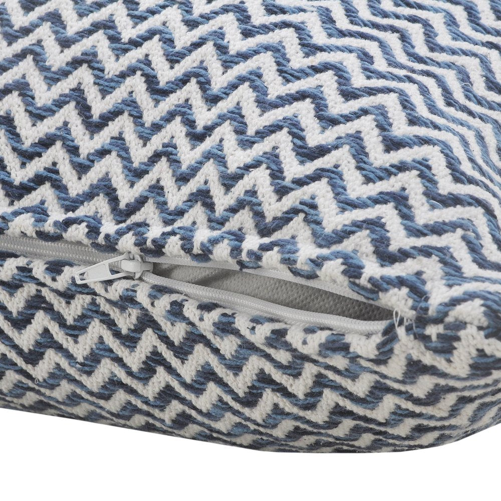 22" X 22" Navy Blue And White 100% Cotton Chevron Zippered Pillow