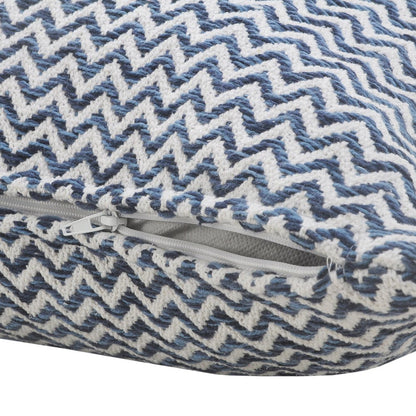 22" X 22" Navy Blue And White 100% Cotton Chevron Zippered Pillow