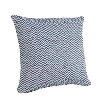 22" X 22" Navy Blue And White 100% Cotton Chevron Zippered Pillow