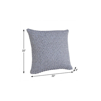22" X 22" Navy Blue And White 100% Cotton Chevron Zippered Pillow