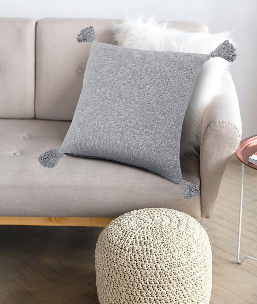 20" Light Pink Cotton Throw Pillow with Tassels