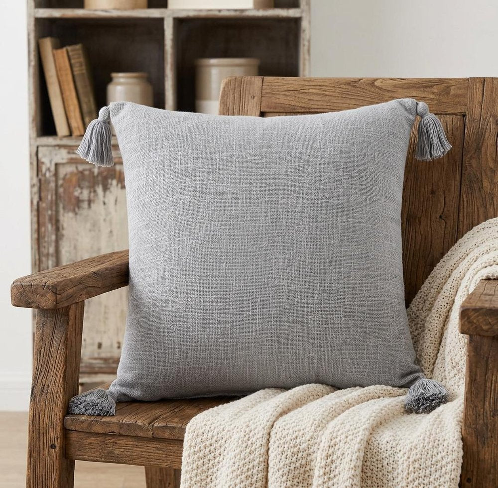 20" X 20" Light Gray 100% Cotton Zippered Pillow