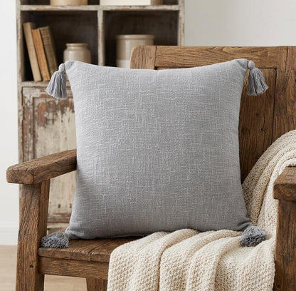 20" X 20" Light Gray 100% Cotton Zippered Pillow
