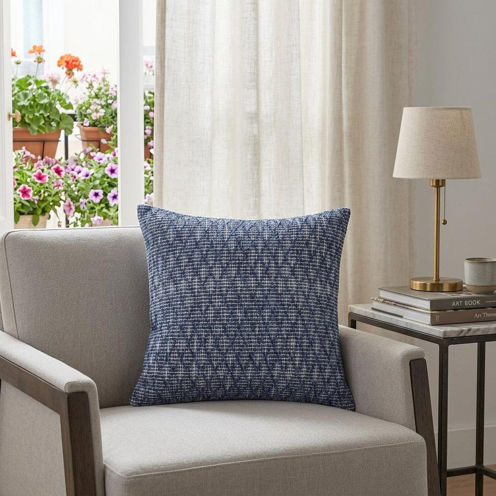 20" Blue Geometric Cotton Throw Pillow