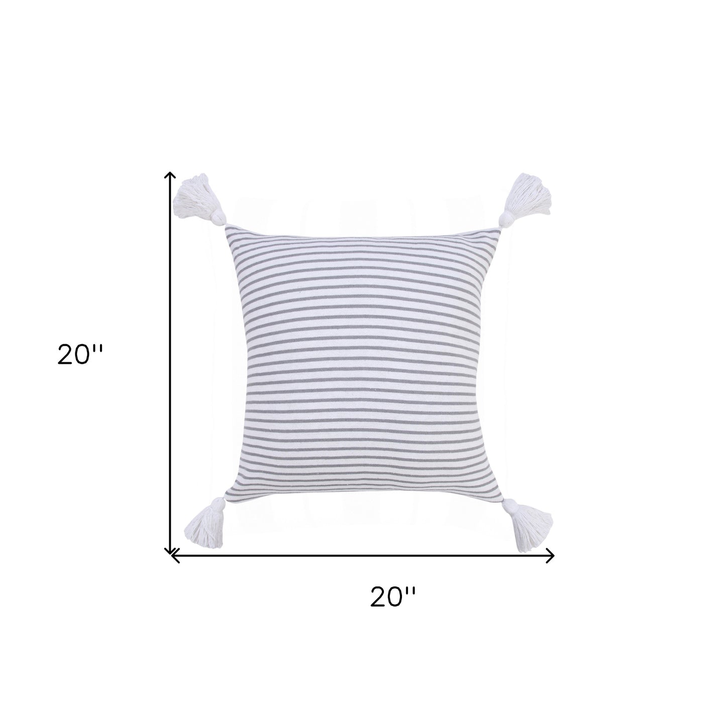 20" X 20" Light Gray And White 100% Cotton Striped Zippered Pillow