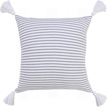 20" X 20" Light Gray And White 100% Cotton Striped Zippered Pillow