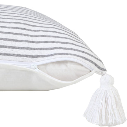 20" X 20" Black And White 100% Cotton Striped Zippered Pillow