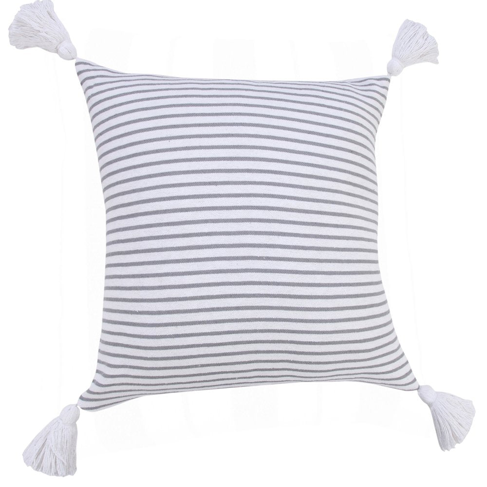20" X 20" Black And White 100% Cotton Striped Zippered Pillow