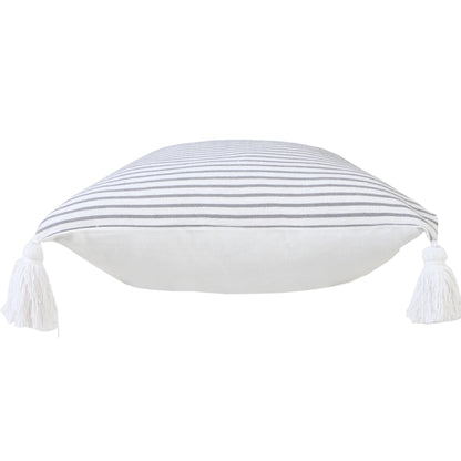 20" X 20" Light Gray And White 100% Cotton Striped Zippered Pillow