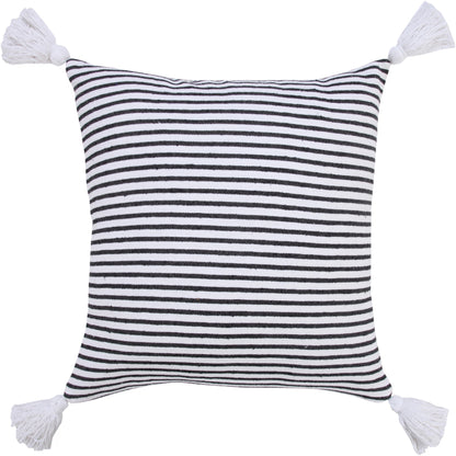 20" X 20" Light Gray And White 100% Cotton Striped Zippered Pillow