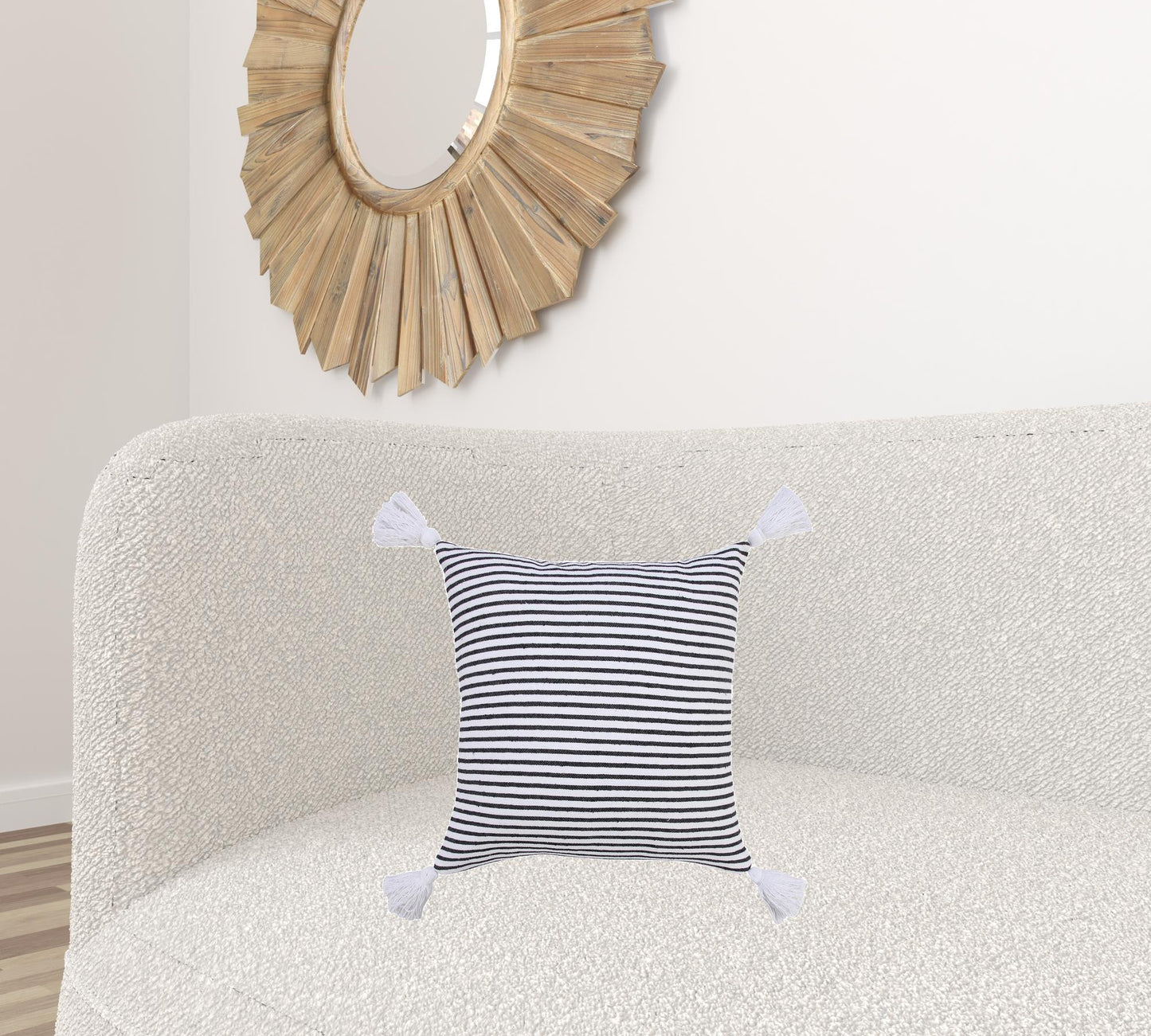 20" X 20" Light Gray And White 100% Cotton Striped Zippered Pillow