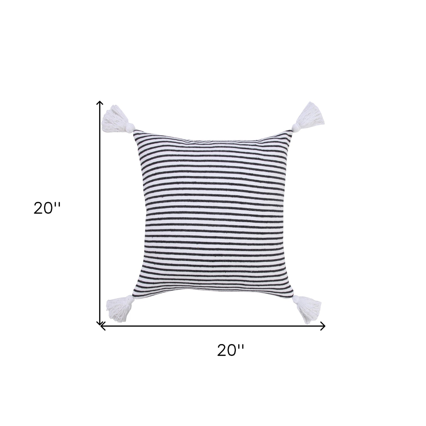 20" X 20" Light Gray And White 100% Cotton Striped Zippered Pillow