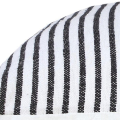 20" X 20" Black And White 100% Cotton Striped Zippered Pillow