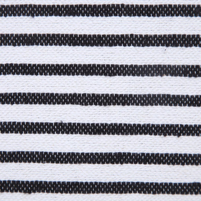 20" X 20" Black And White 100% Cotton Striped Zippered Pillow