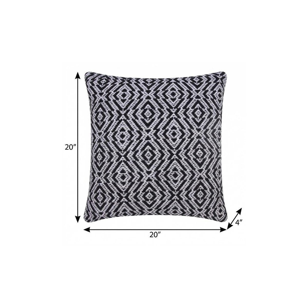 20" X 20" Black And White 100% Cotton Geometric Zippered Pillow