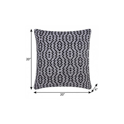 20" X 20" Black And White 100% Cotton Geometric Zippered Pillow