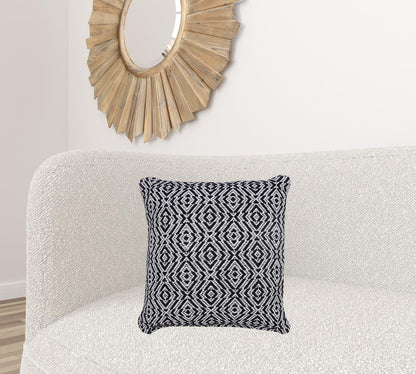 20" X 20" Black And White 100% Cotton Geometric Zippered Pillow