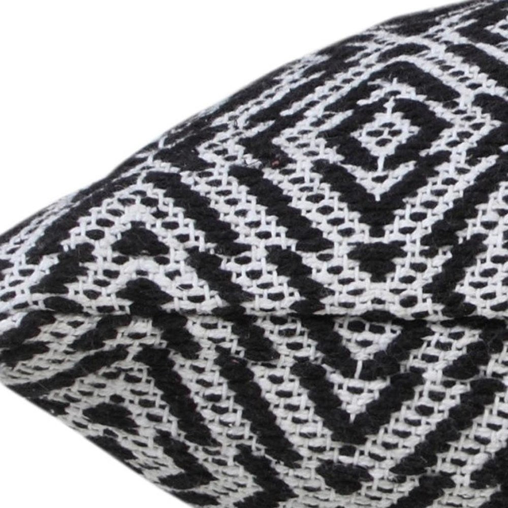 20" X 20" Black And White 100% Cotton Geometric Zippered Pillow