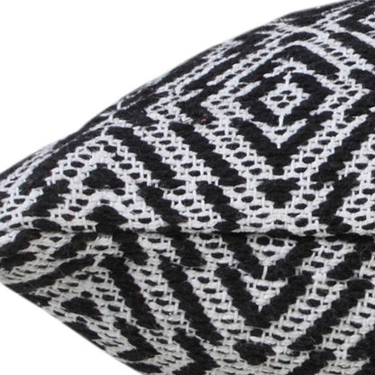 20" X 20" Black And White 100% Cotton Geometric Zippered Pillow