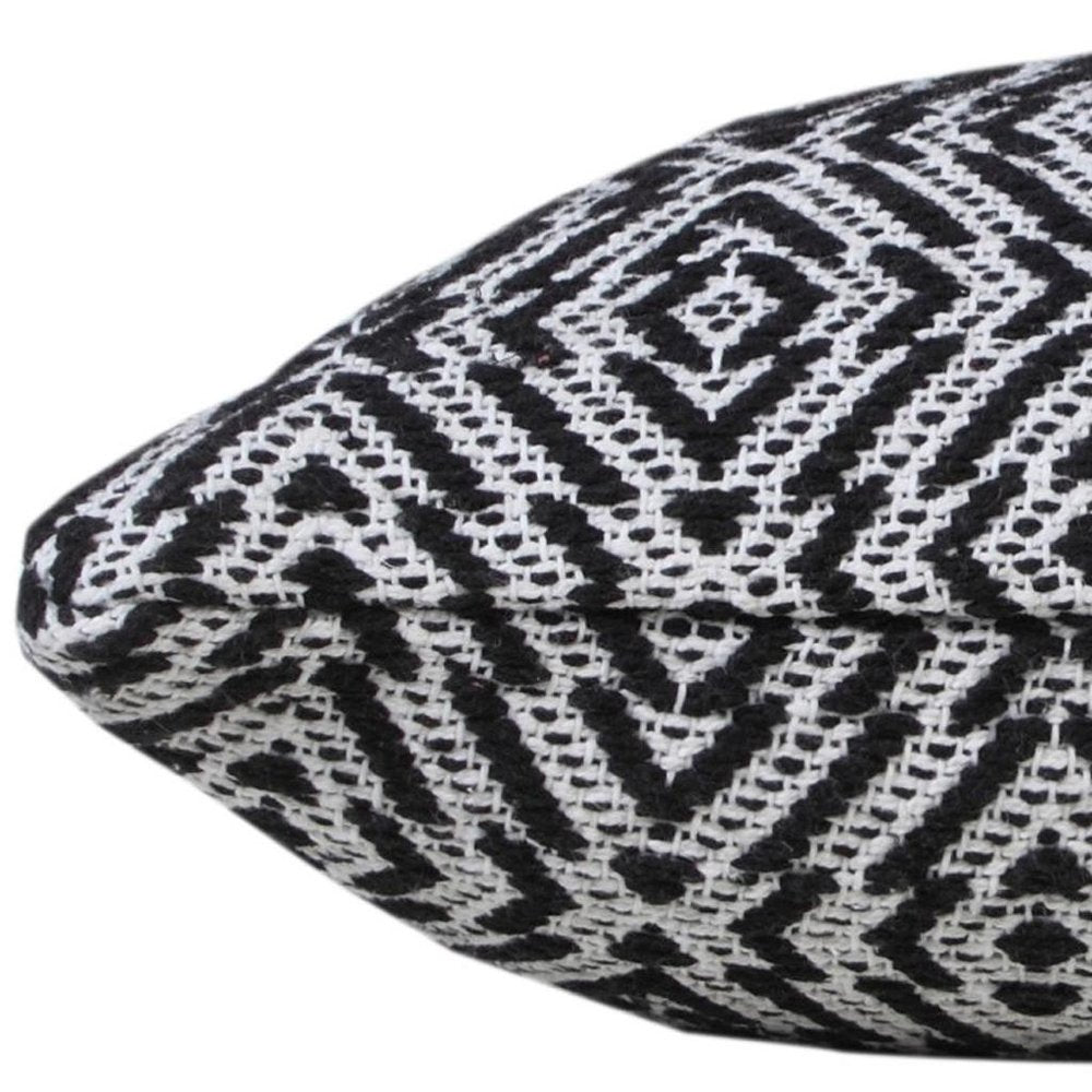 20" X 20" Black And White 100% Cotton Geometric Zippered Pillow