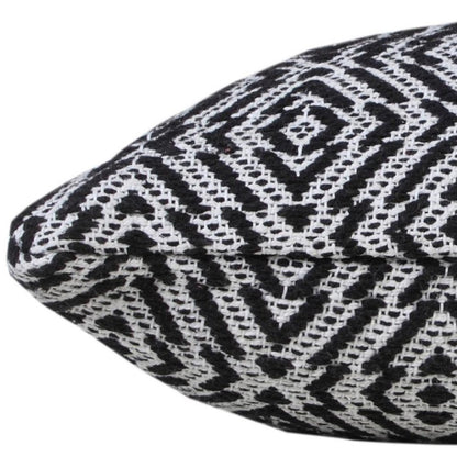 20" X 20" Black And White 100% Cotton Geometric Zippered Pillow
