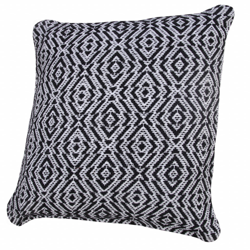 20" X 20" Black And White 100% Cotton Geometric Zippered Pillow