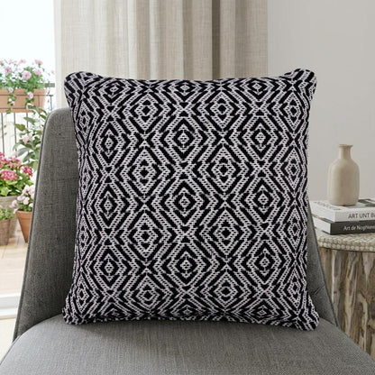 20" X 20" Black And White 100% Cotton Geometric Zippered Pillow