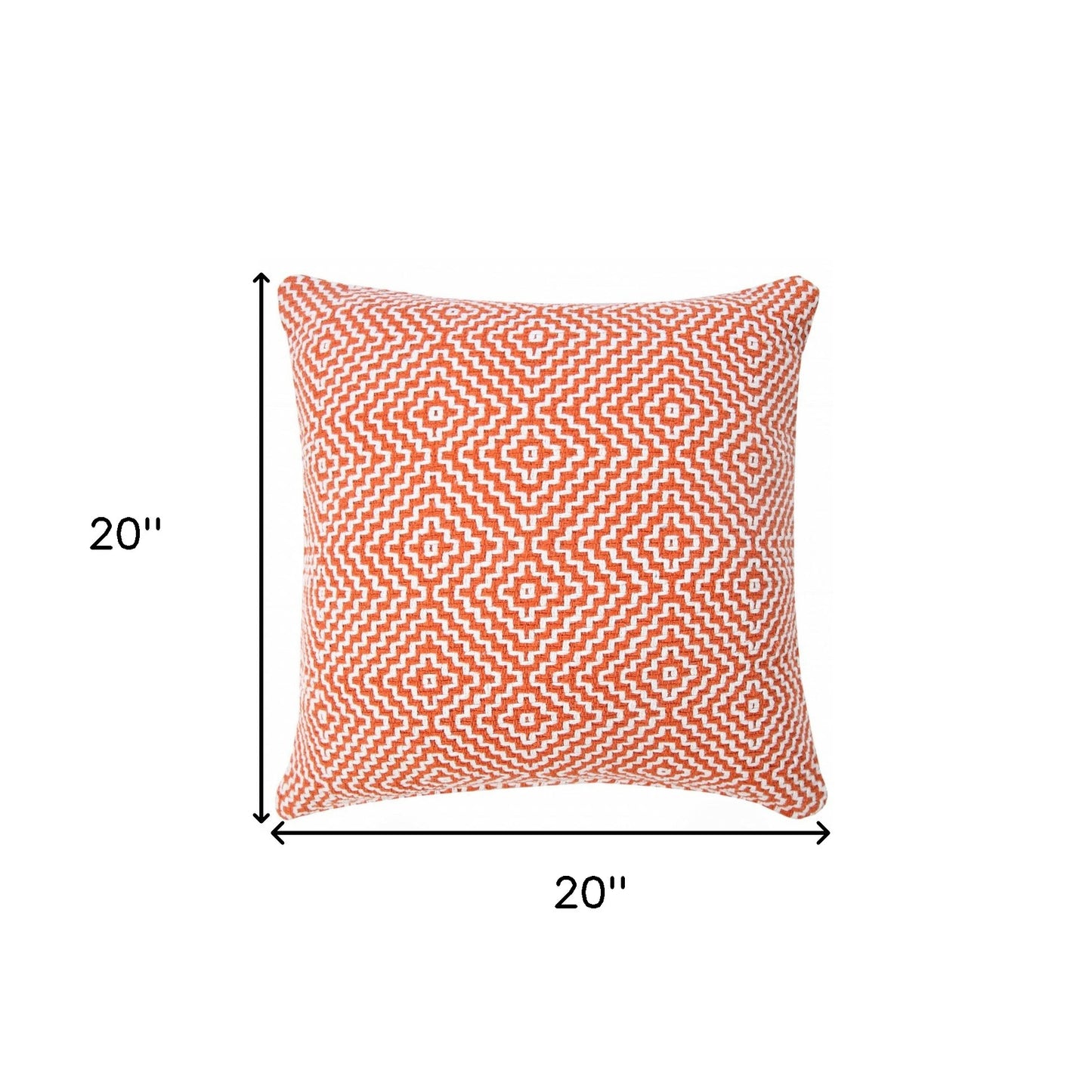 20" X 20" Orange And White 100% Cotton Geometric Zippered Pillow