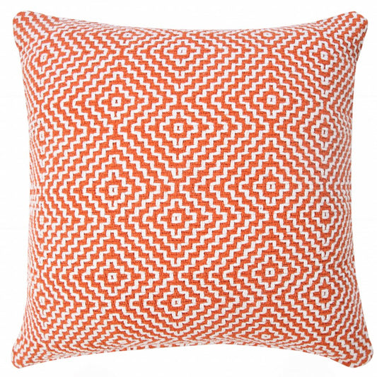 20" Orange And White Geometric Cotton Throw Pillow