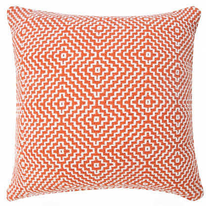 20" Orange And White Geometric Cotton Throw Pillow