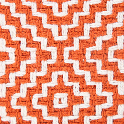 20" X 20" Orange And White 100% Cotton Geometric Zippered Pillow