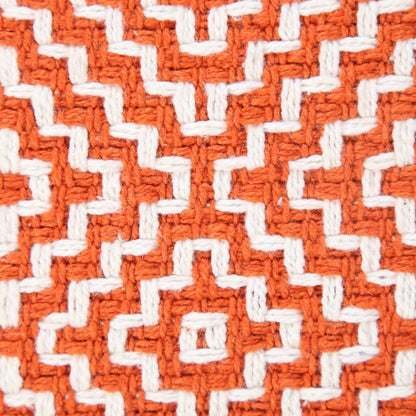20" X 20" Orange And White 100% Cotton Geometric Zippered Pillow