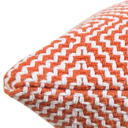 20" Orange And White Geometric Cotton Throw Pillow