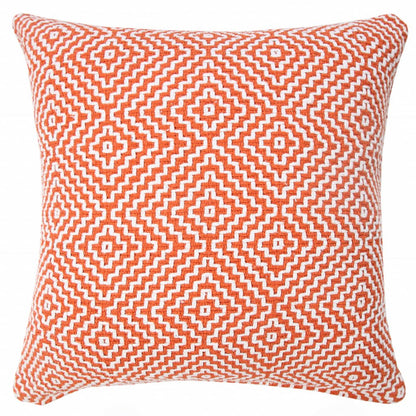 20" Orange And White Geometric Cotton Throw Pillow