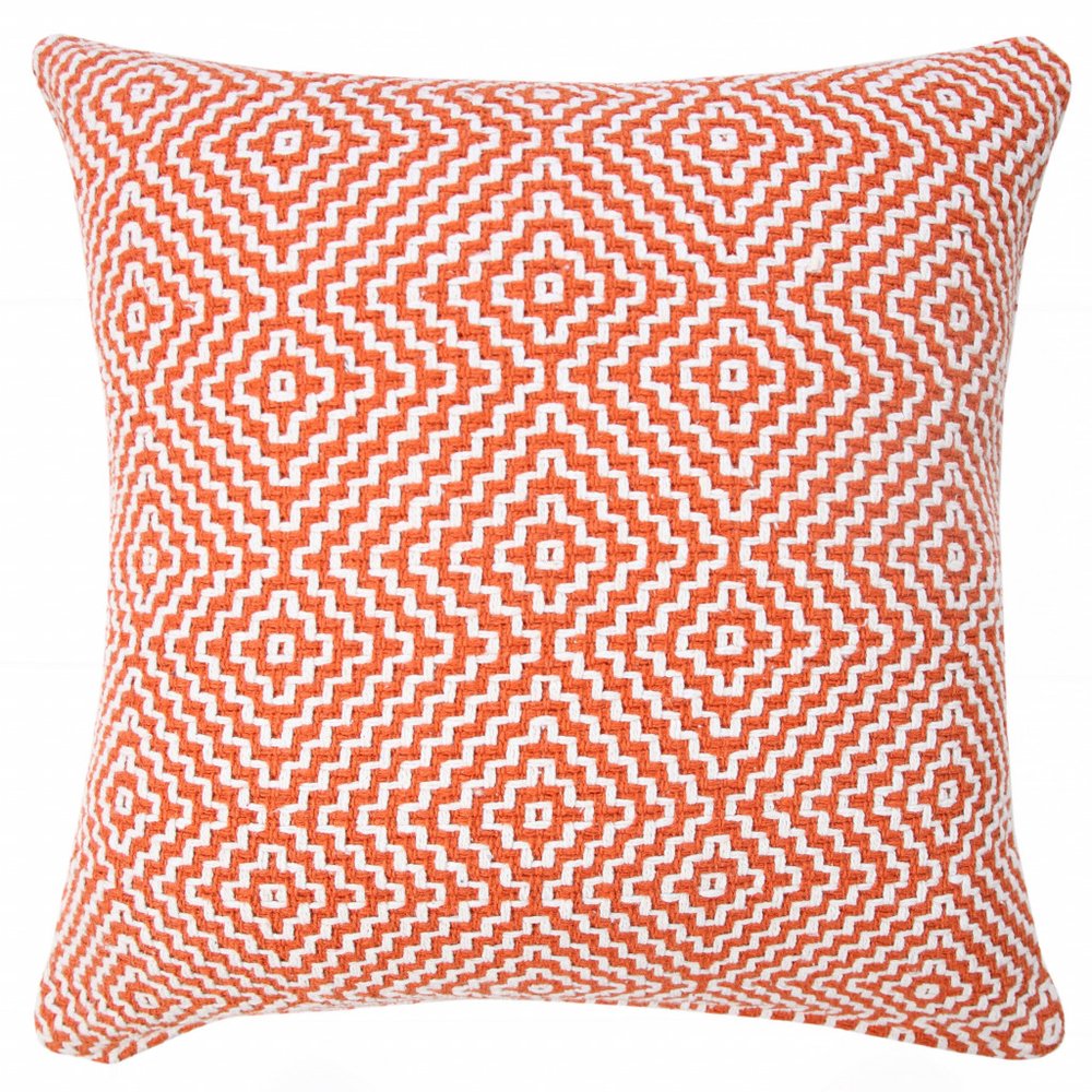 20" Orange And White Geometric Cotton Throw Pillow